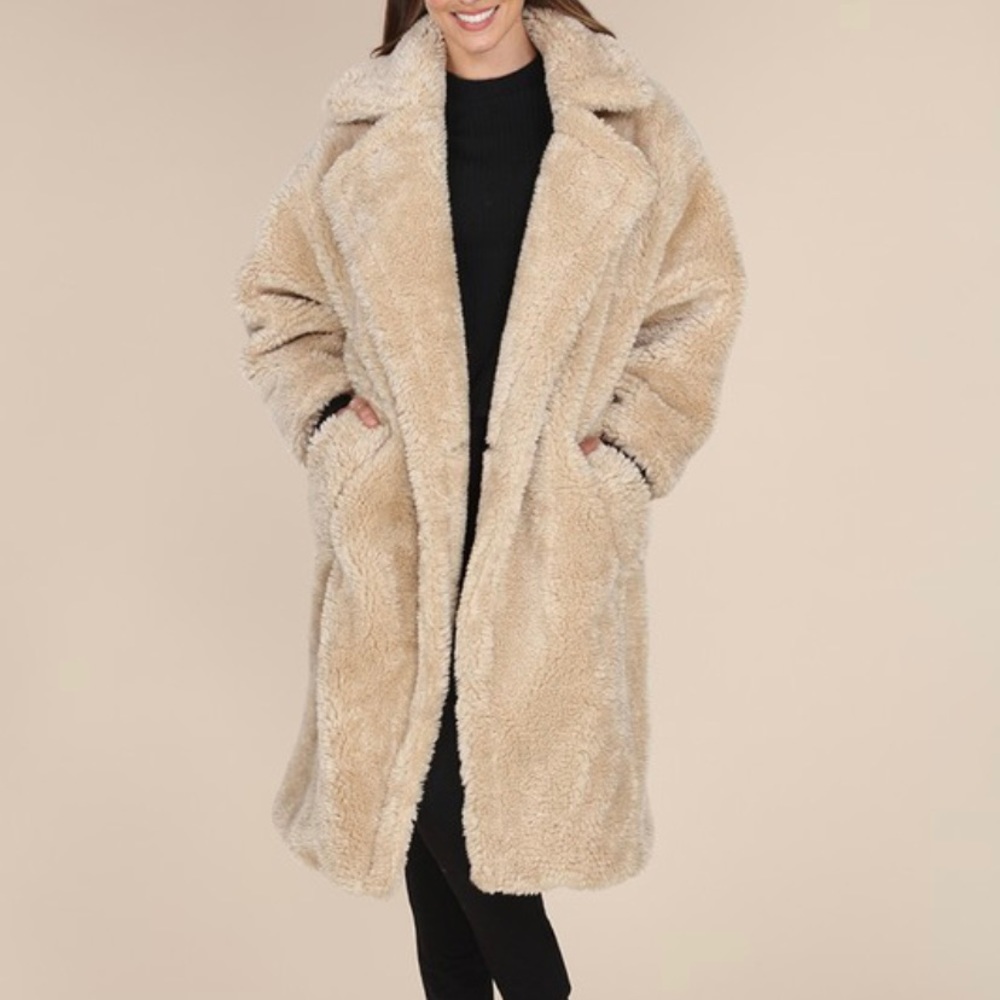 Cream Beige long teddy coat